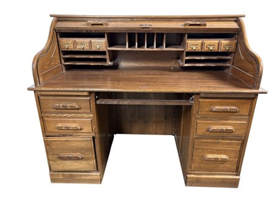 Lot 748 - REPRODUCTION OAK ROLL TOP DESK