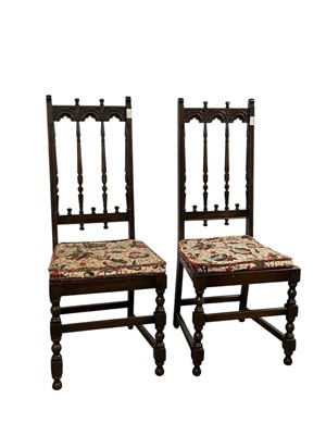Lot 715 - PAIR OF ERCOL OAK DINING / HALL CHAIRS