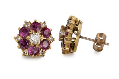 Lot 667 - PAIR OF DIAMOND AND RUBY EARRINGS
