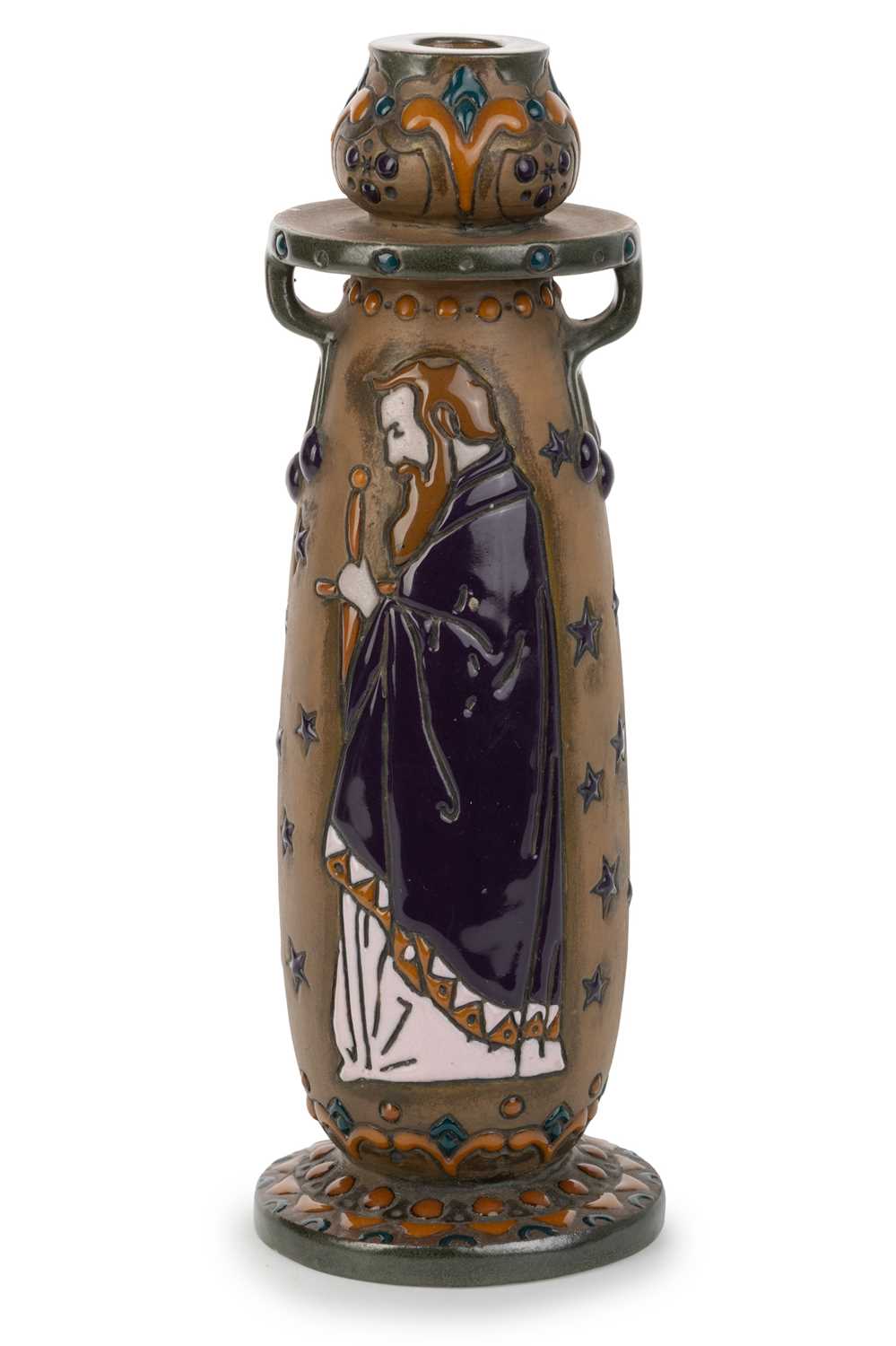 Lot 1637 - ART NOUVEAU AMPHORA POTTERY CANDLEHOLDER