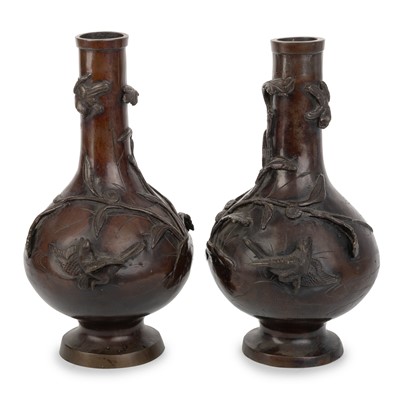Lot 900 - PAIR OF JAPANESE BRONZE BOTTLE VASES