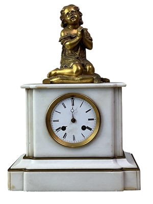 Lot 805 - WHITE MARBLE MANTEL CLOCK