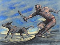 Lot 362 - * PETER HOWSON OBE, MAN AND DOG pastel on...