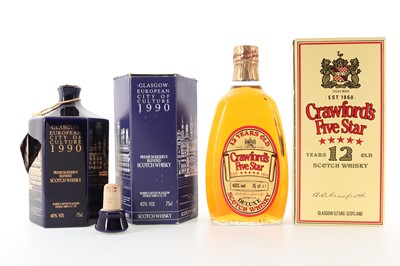 Lot 350 - CRAWFORD'S 5 STAR 12 YEAR OLD 75CL AND DOUGLAS LAING GLASGOW CITY OF CULTURE 1990 DECANTER 75CL