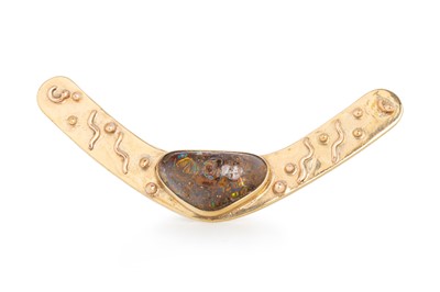 Lot 717 - AUSTRALIAN BOULDER OPAL BOOMERANG BROOCH