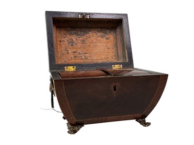 Lot 36 - MAHOGANY SARCOPHAGUS SHAPED TEA CADDY