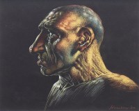Lot 383 - * PETER HOWSON OBE, PENITENT pastel on black...