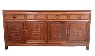 Lot 911 - CHINESE ROSEWOOD SIDEBOARD AND FOUR SIDE TABLES
