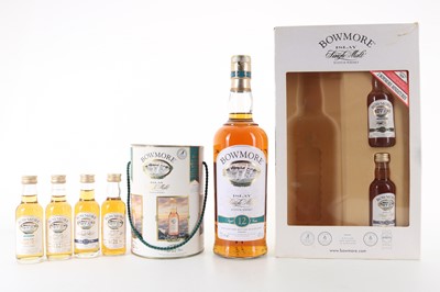 Lot 348 - BOWMORE 12 YEAR OLD GIFT PACK WITH MINIATURE SET