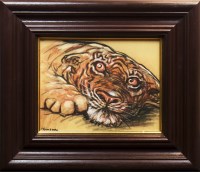 Lot 390 - * PETER HOWSON OBE, TIGER pastel on paper,...
