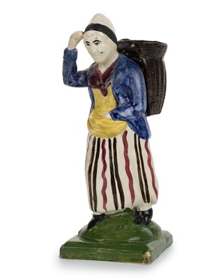 Lot 1795 - SCOTTISH PORTOBELLO STONEWARE FIGURE OF A FISHERWOMAN