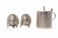 Lot 503 - PAIR OF INDIAN SILVER PEPPER POTS of egg from...