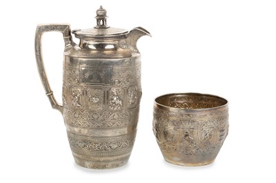 Lot 96 - VICTORIAN SILVER ZODIAC PATTERN HOT WATER JUG AND SUGAR BOWL
