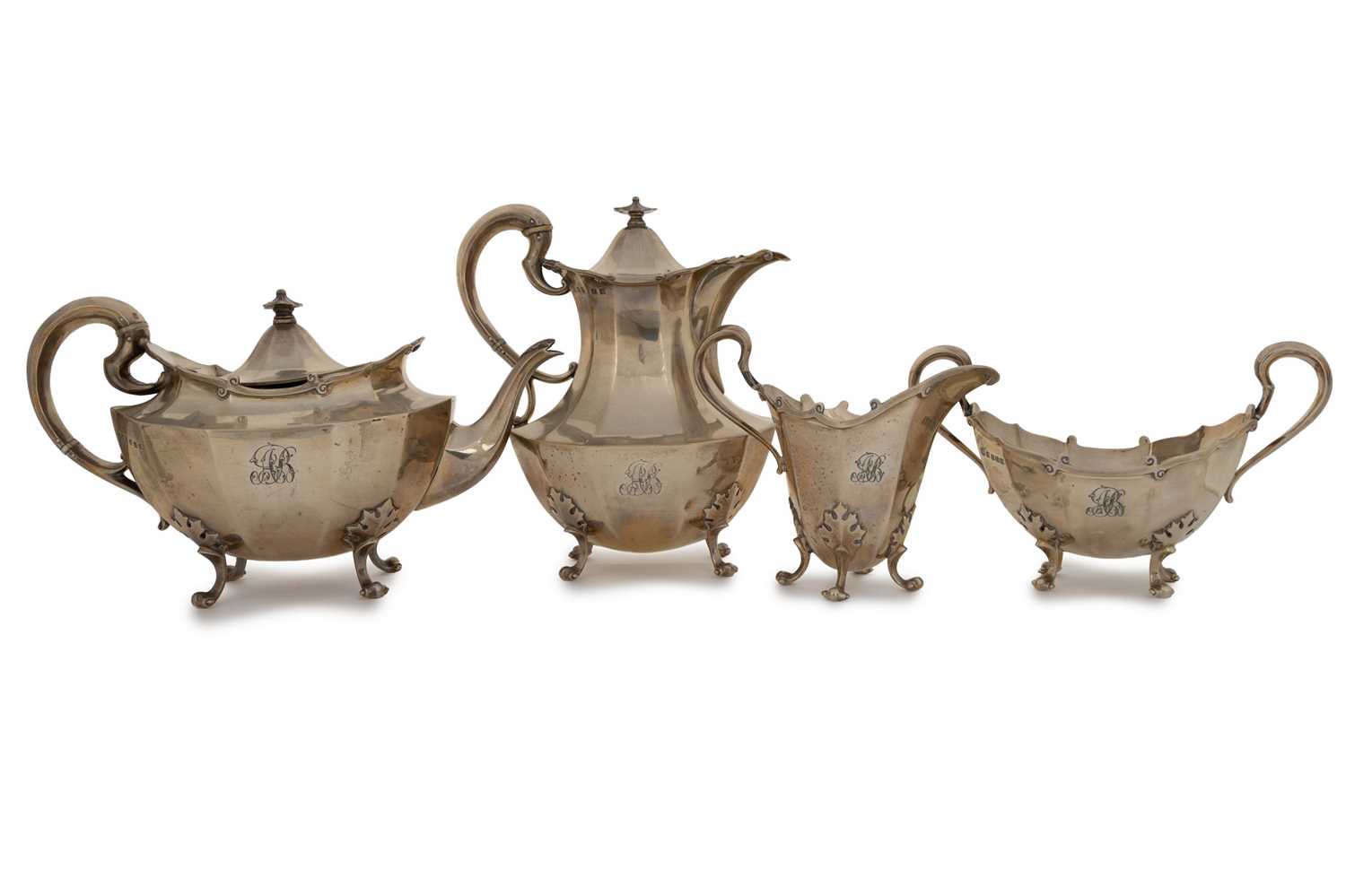 Lot 100 - GEORGE V SILVER FOUR PIECE TEA AND COFFEE SERVICE