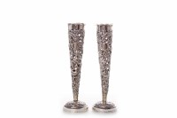 Lot 529 - PAIR OF CHINESE SILVER VASES pierced and...