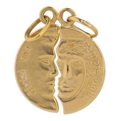 Lot 698 - GOLD 'LOVERS PENDANT' PAIR
