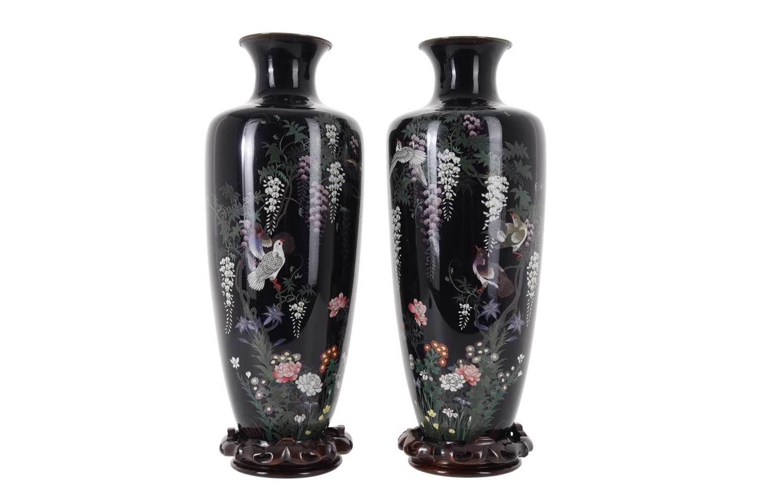 Lot 925 - PAIR OF JAPANESE CLOISONNE VASES
