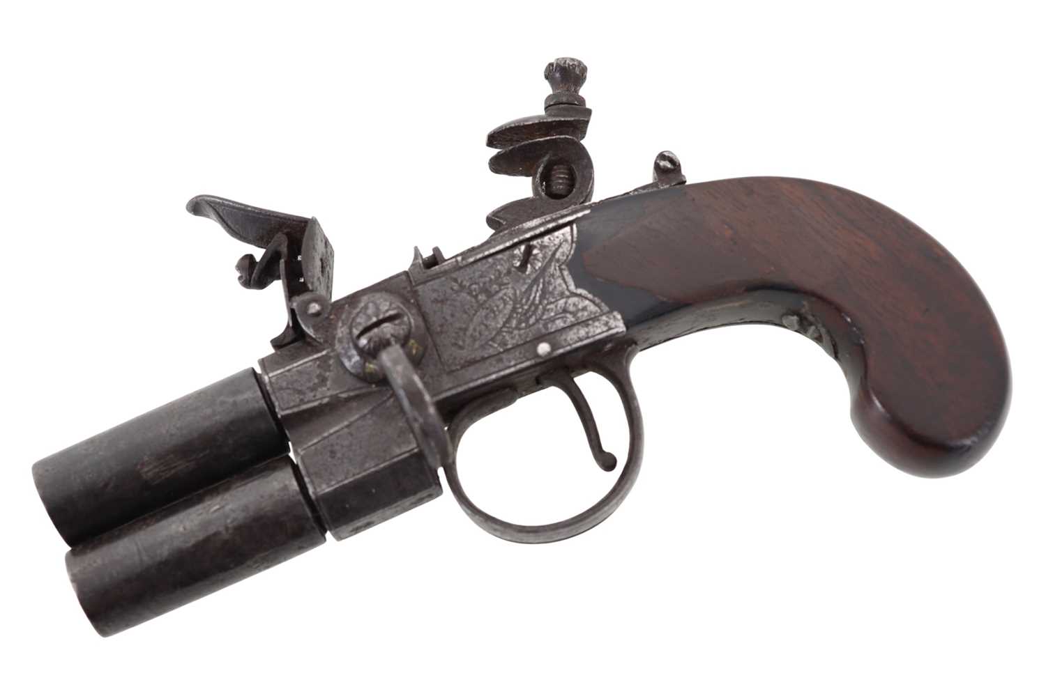 Lot 1247 - OVER AND UNDER FLINTLOCK PISTOL