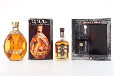Lot 414 - HAIG'S DIMPLE 26 2/3 FL OZ AND CHIVAS REGAL 12 YEAR OLD 37.5CL GIFT PACK WITH GLASSES