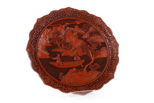 Lot 571 - 20TH CENTURY CHINESE CINNABAR LACQUER PLATE...