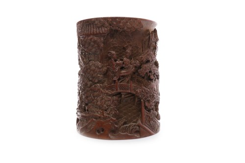Lot 573 - 20TH CENTURY CHINESE CARVED BAMBOO BRUSH POT...