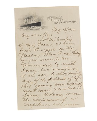 Lot 1808 - R.M.S. MAURETANIA, HANDWRITTEN LETTER