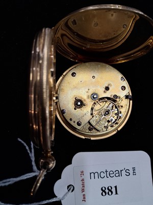 Lot 881 - EIGHTEEN CARAT GOLD FULL HUNTER POCKET WATCH