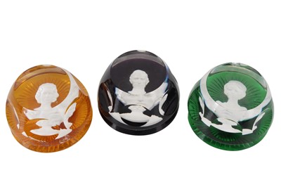 Lot 1677 - SET OF THREE BACCARAT CRYSTAL PAPER WEIGHTS