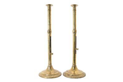 Lot 1725 - PAIR OF LARGE BRASS CELLARMAN CANDLESTICKS
