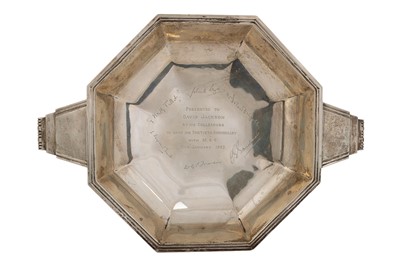 Lot 138 - GEORGE V ART DECO SILVER TWIN HANDLED BOWL