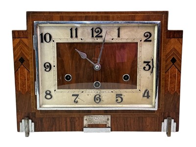 Lot 74 - ART DECO WALNUT INLAID MANTEL CLOCK