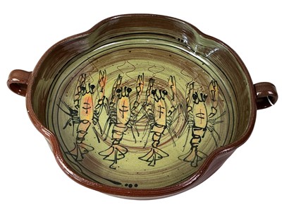 Lot 91 - TYRII POTTERY TWIN HANDLED EARTHENWARE BOWL