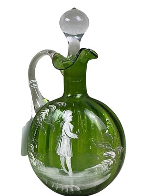 Lot 51 - MARY GREGORY GREEN GLASS DECANTER