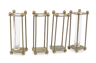 Lot 1756 - SET OF FOUR BRASS LABORATORY STANDS