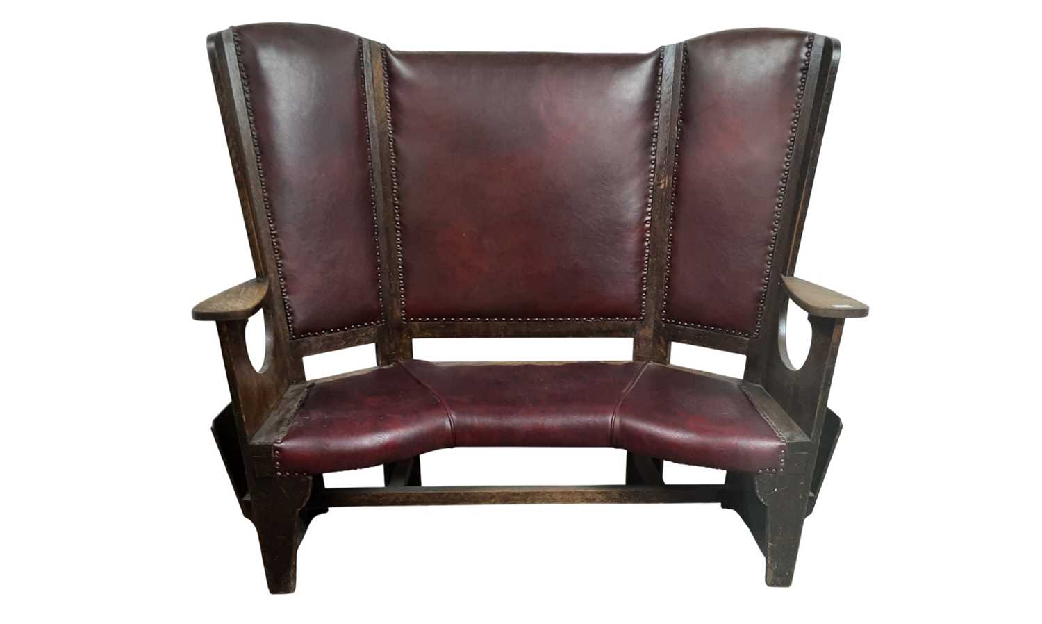 Lot 1763 - IN THE MANNER OF CHARLES RENNIE MACKINTOSH, ARTS & CRAFTS OAK SETTLE