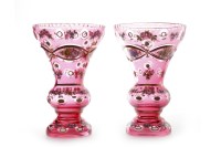 Lot 821 - PAIR OF CONTINENTAL CRANBERRY GLASS VASES of...