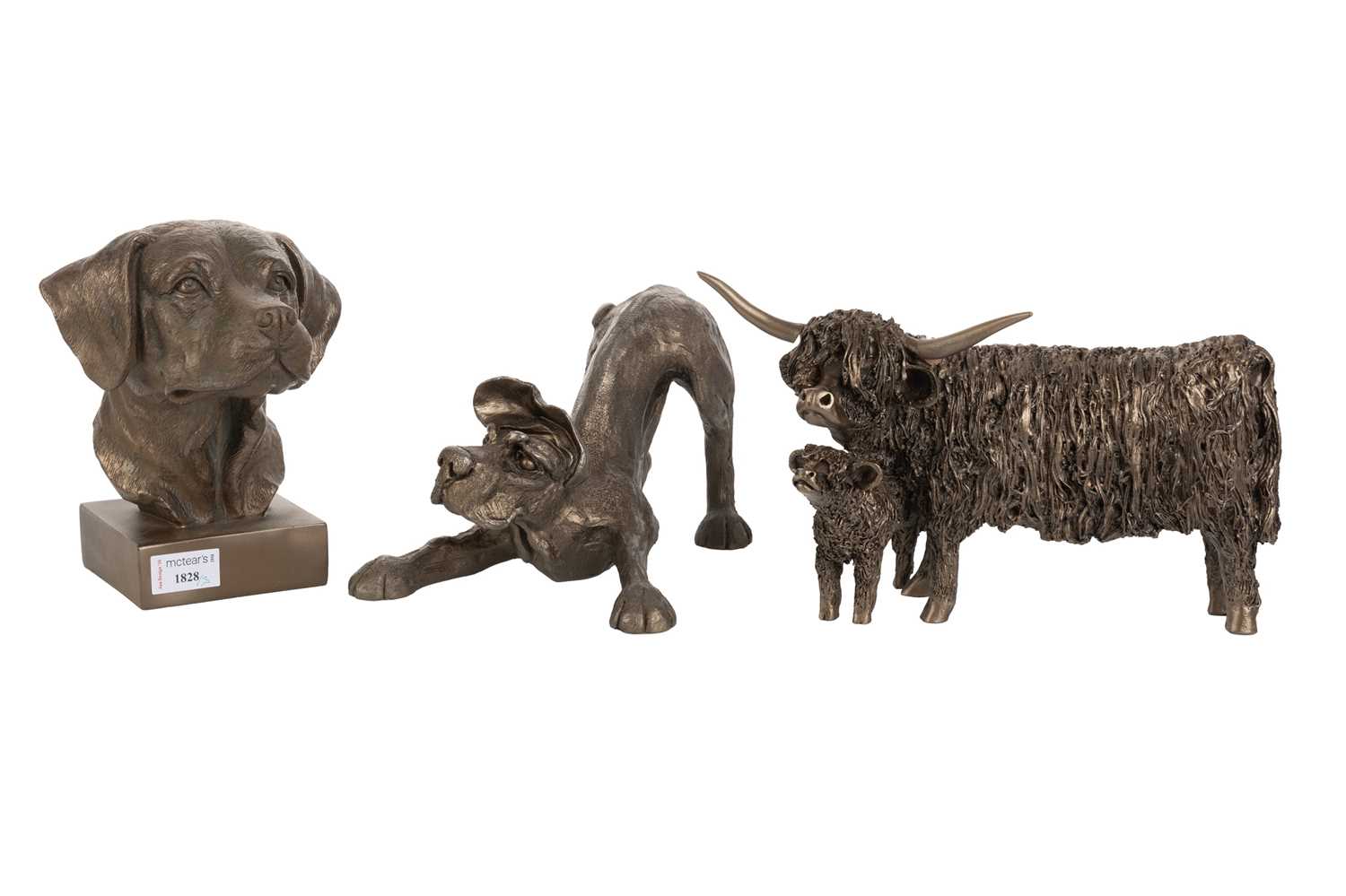 Lot 1828 - THREE BRONZED RESIN ANIMAL FIGURES
