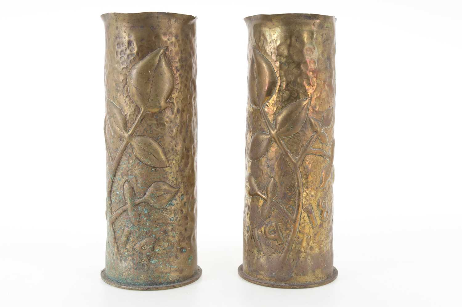 Lot 1296 - PAIR OF WWI TRENCH ART SHELL CASE VASES