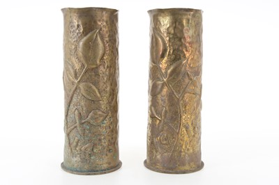 Lot 1296 - PAIR OF WWI TRENCH ART SHELL CASE VASES