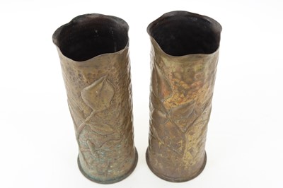 Lot 1296 - PAIR OF WWI TRENCH ART SHELL CASE VASES