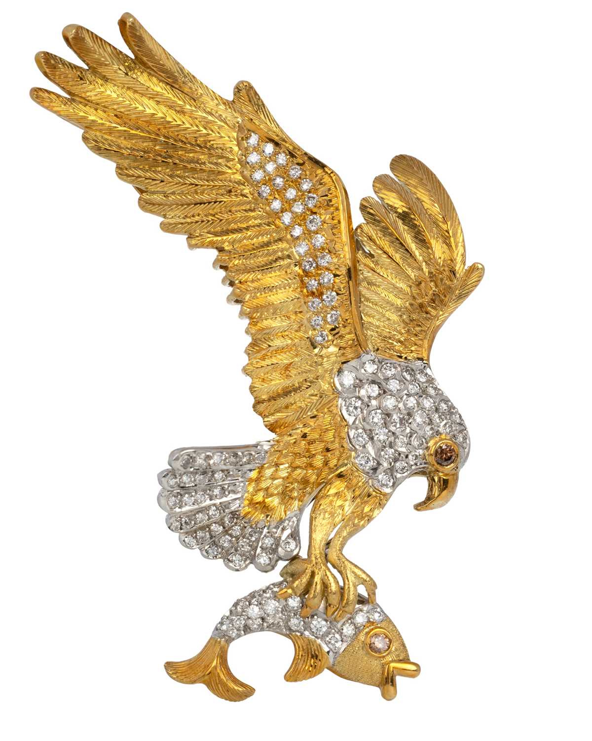 Lot ROY SARKIN DIAMOND 'EAGLE AND FISH' BROOCH