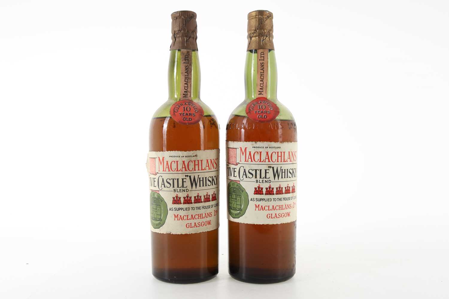 Lot 83 - TWO BOTTLES OF MACLACHLANS' 10 YEAR OLD FIVE CASTLE WHISKY