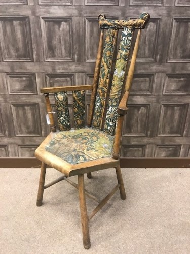Lot 1205 - EDWARDIAN BEECH FRAMED ELBOW CHAIR with...