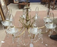 Lot 1225 - CAST BRASS AND CUT GLASS CEILING PENDANT with...
