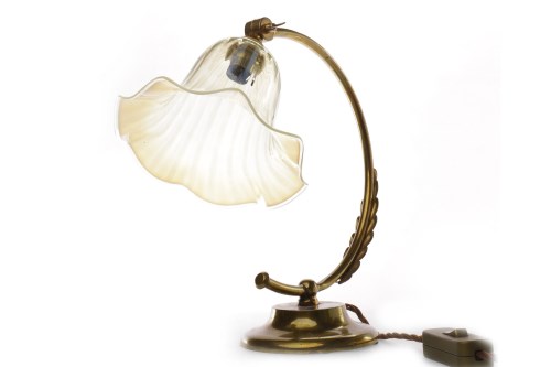 Lot 1258 - ARTS AND CRAFTS BRASS TABLE LAMP of open...