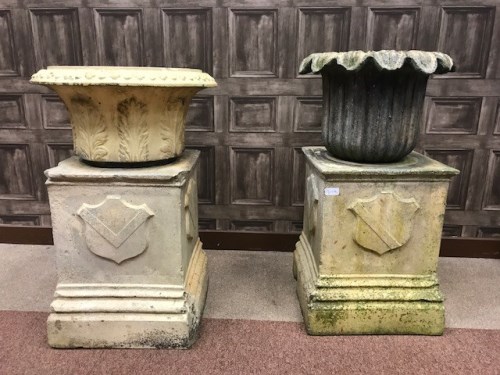 Lot 1273 - TWO SCOTTISH FIRECLAY GARDEN URNS each with...