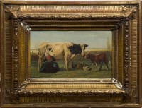 Lot 75 - DE HAAS, MILKING TIME oil on panel, signed and...