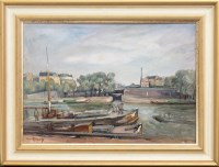 Lot 129 - ALEXANDRA AUFFRAY (FRENCH), ON THE SEINE oil...