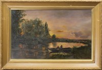 Lot 247 - SCOTTISH SCHOOL, FIGURES ON A BOAT AT SUNSET...