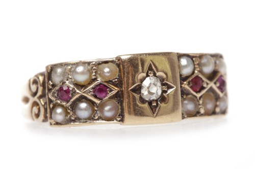 Lot 25 - VICTORIAN FIFTEEN CARAT GOLD DIAMOND, RUBY AND...